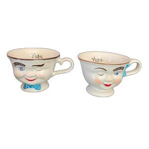 VTG Baileys Irish Cream YUM Mugs His & Hers Winking Face 2 Pc Cup Set 4”